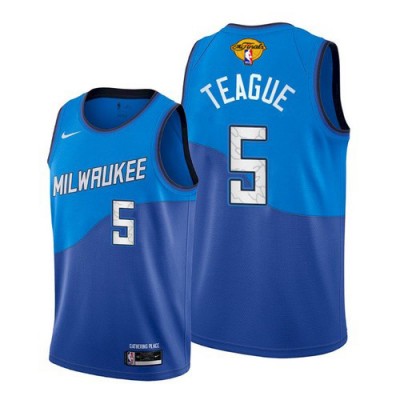 Nike Milwaukee Bucks #5 Jeff Teague Youth 2021 NBA Finals Bound City Edition Jersey Blue